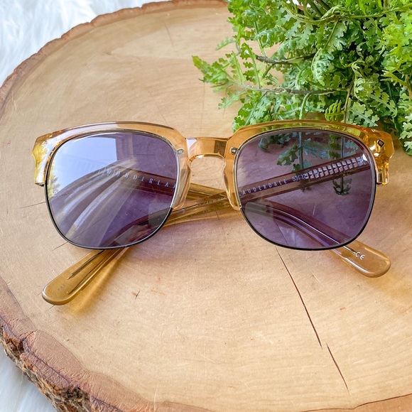 Wonderland Lauderdale Needles Blue Clear Beach Glass Half Rimless Sunglasses